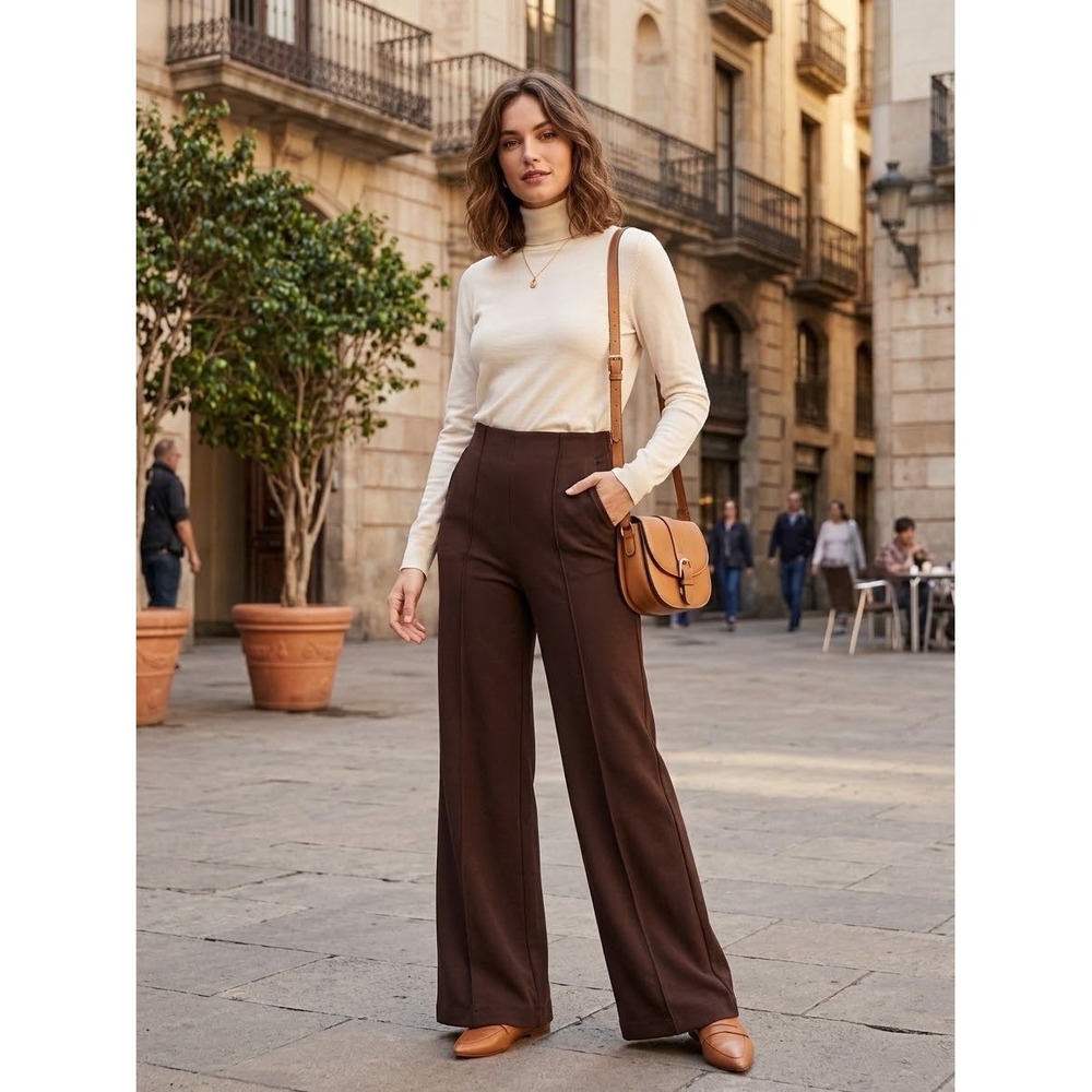 Quince Ultra-Stretch Ponte Super Wide Leg Pants Espresso Brown XS